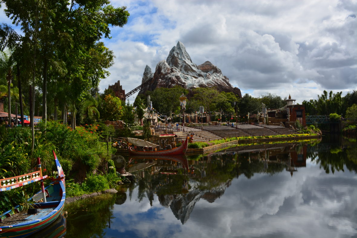Expedition Everest in the distance with a reflection on the water in Animal Kingdom