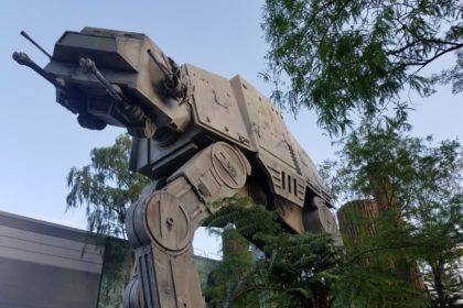 An All Terrain Armored Transport (AT-AT) in front of Star Tours in Disney's Hollywood Studios