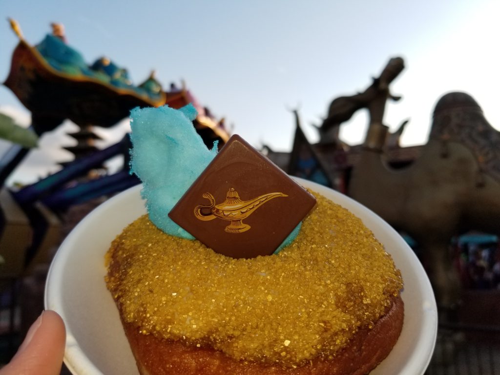 The "Wish Granted Donut" in front of the camel and "The Magic Carpets of Aladdin" ride. 