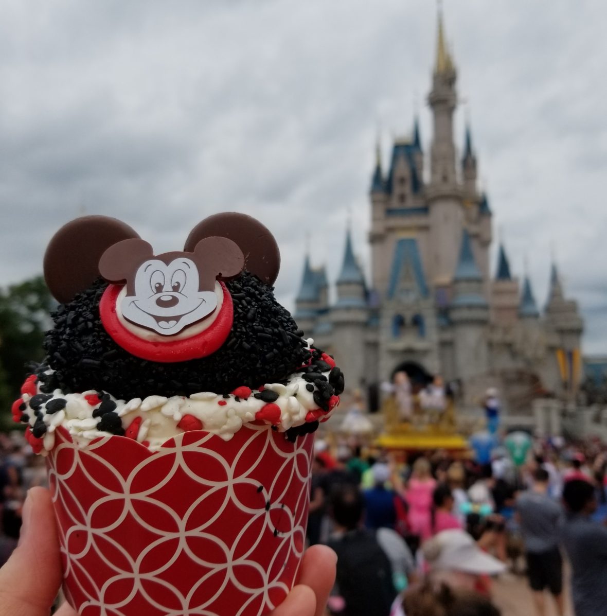 The Mouseketeer Cupcake available at the Main Street Bakery in Front of Cinderella Castle in the Magic Kingdom