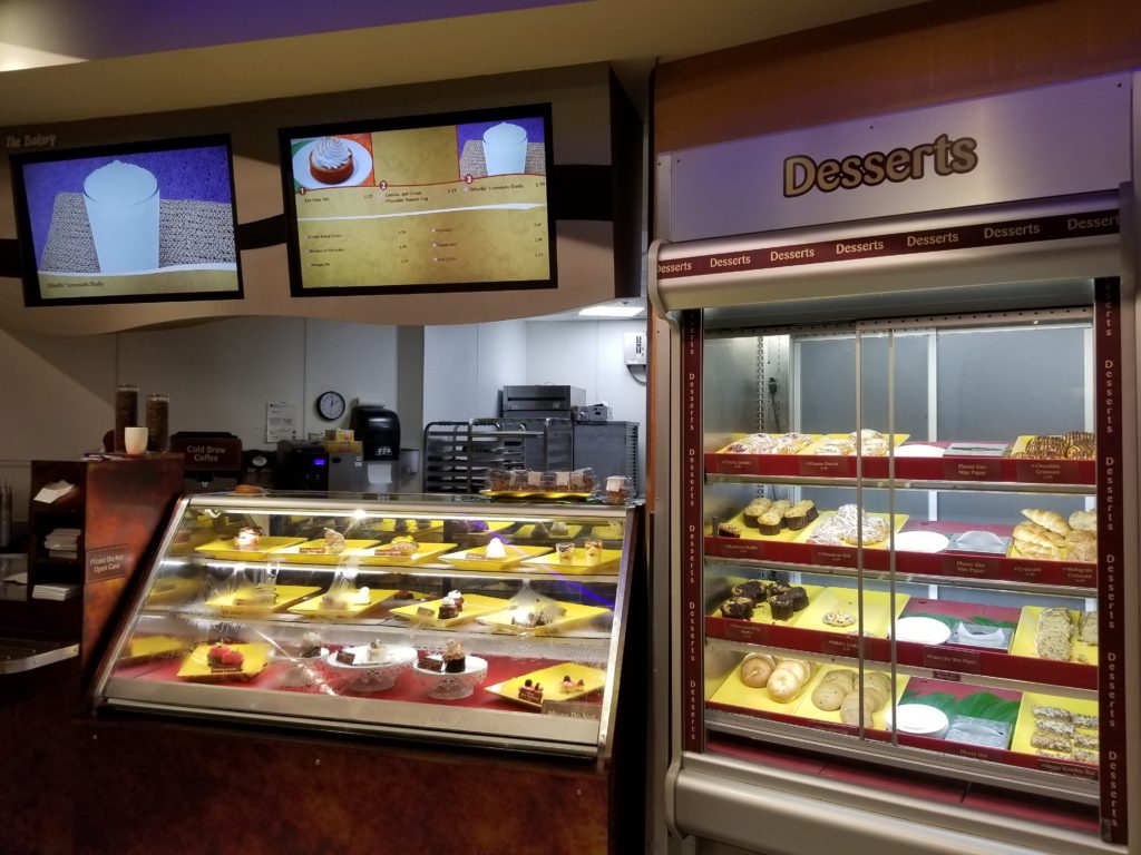 The desserts portion and cookie display case of Sunshine Seasons in Epcot's Land Pavilion.