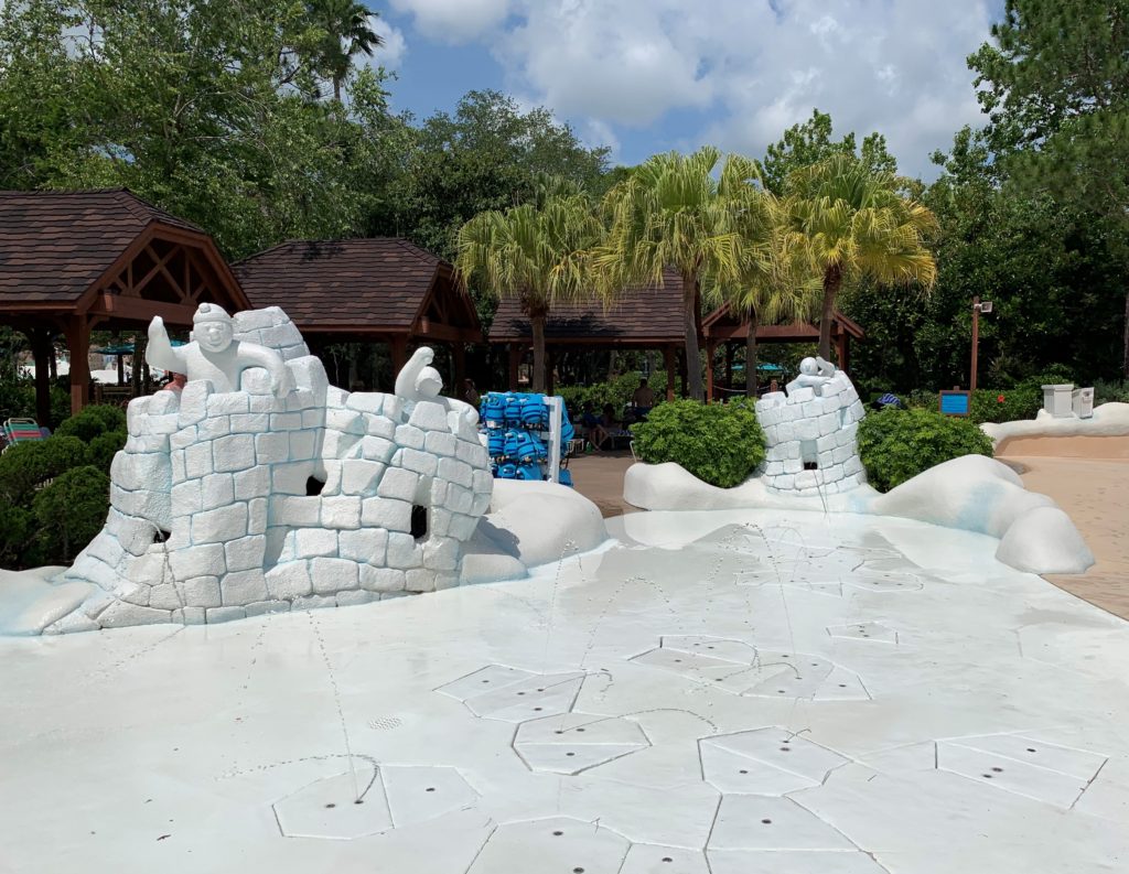 Some snowmen playing in their melting ice castles in Tike’s Peak at Blizzard Beach.