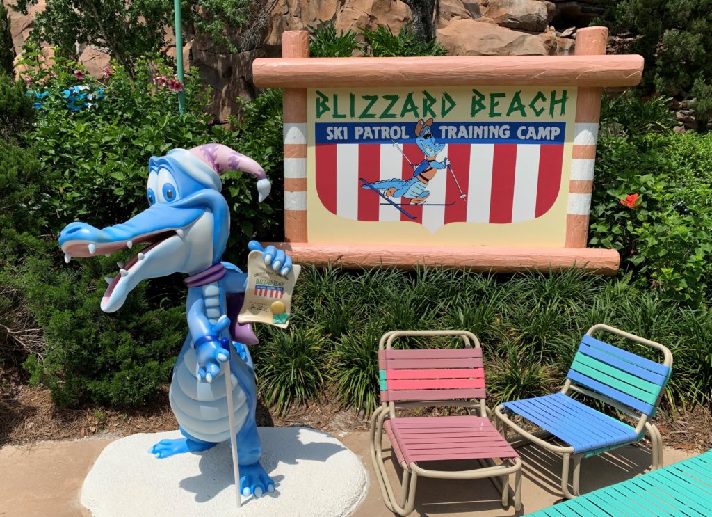 Ice Gator in front of a sign for Blizzard Beach Ski Patrol Training Camp