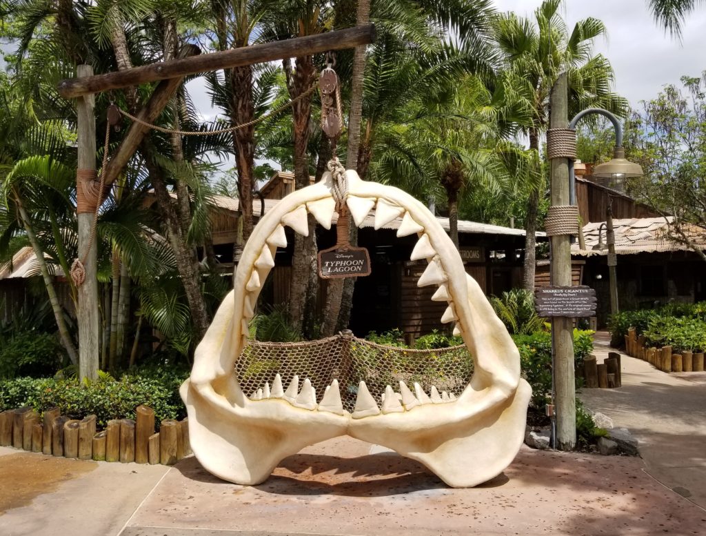 Oversized shark jaws and teeth at Disney's Typhoon Lagoon Water Park. 