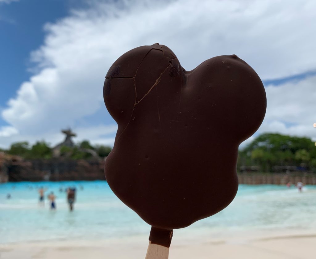 Mickey Bar in front of the wave pool and Miss Tilly at Disney’s Typhoon Lagoon.  