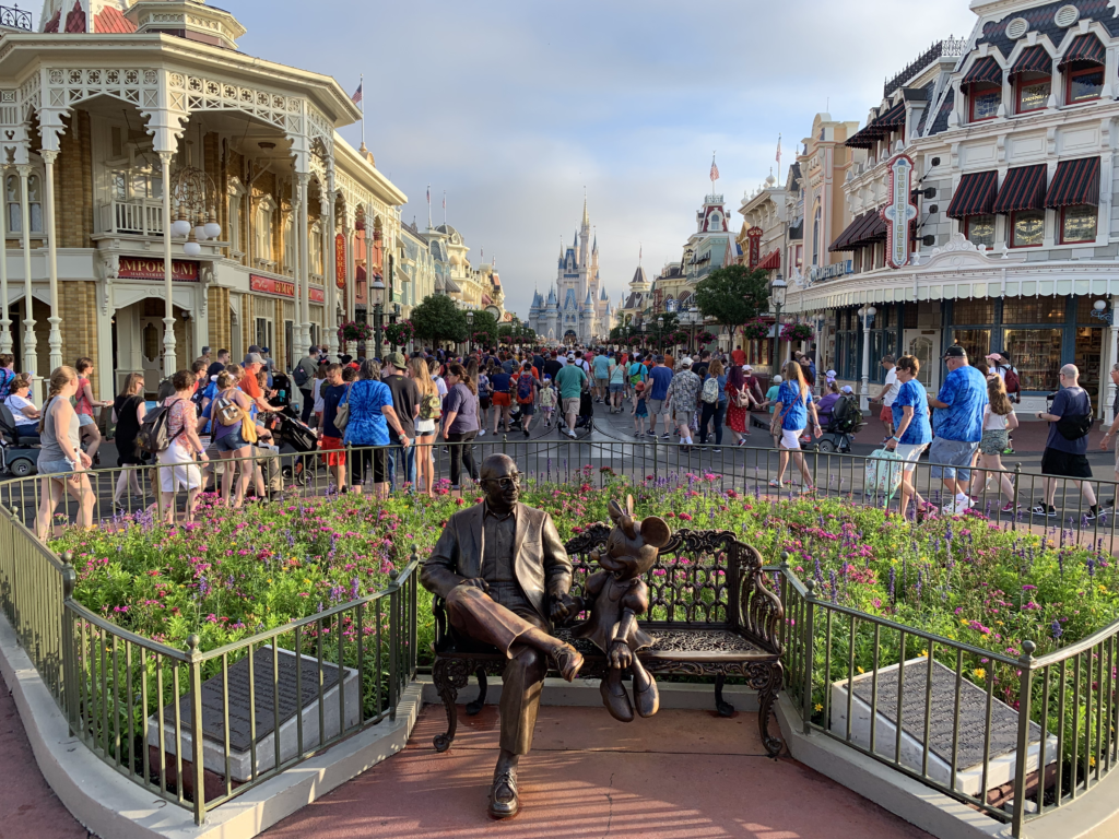 Guests rushing into Magic Kingdom in Walt Disney World. 