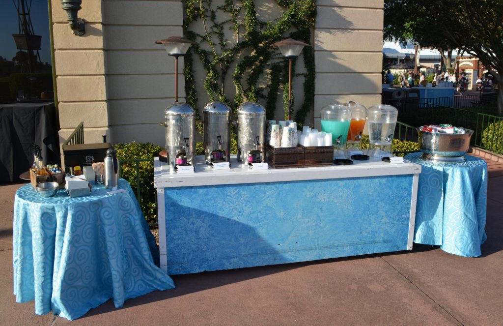 The non-alcoholic drink station at the Frozen Ever After Dessert Party
