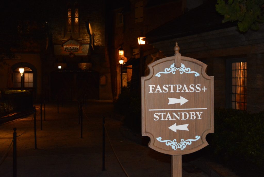 The Fastpass and Standby Sign for the Frozen Ever After Ride in Epcot's Norway Pavilion 