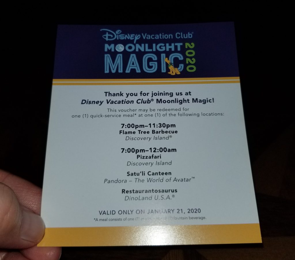 DVC Moonlight Magic 2020 Meal Voucher